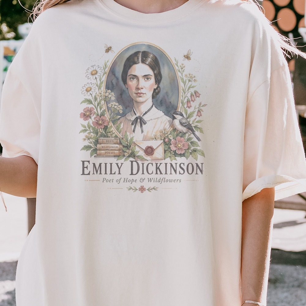 Emily Dickinson Poet of Hope & Wildflowers Botanical Wreath Tee